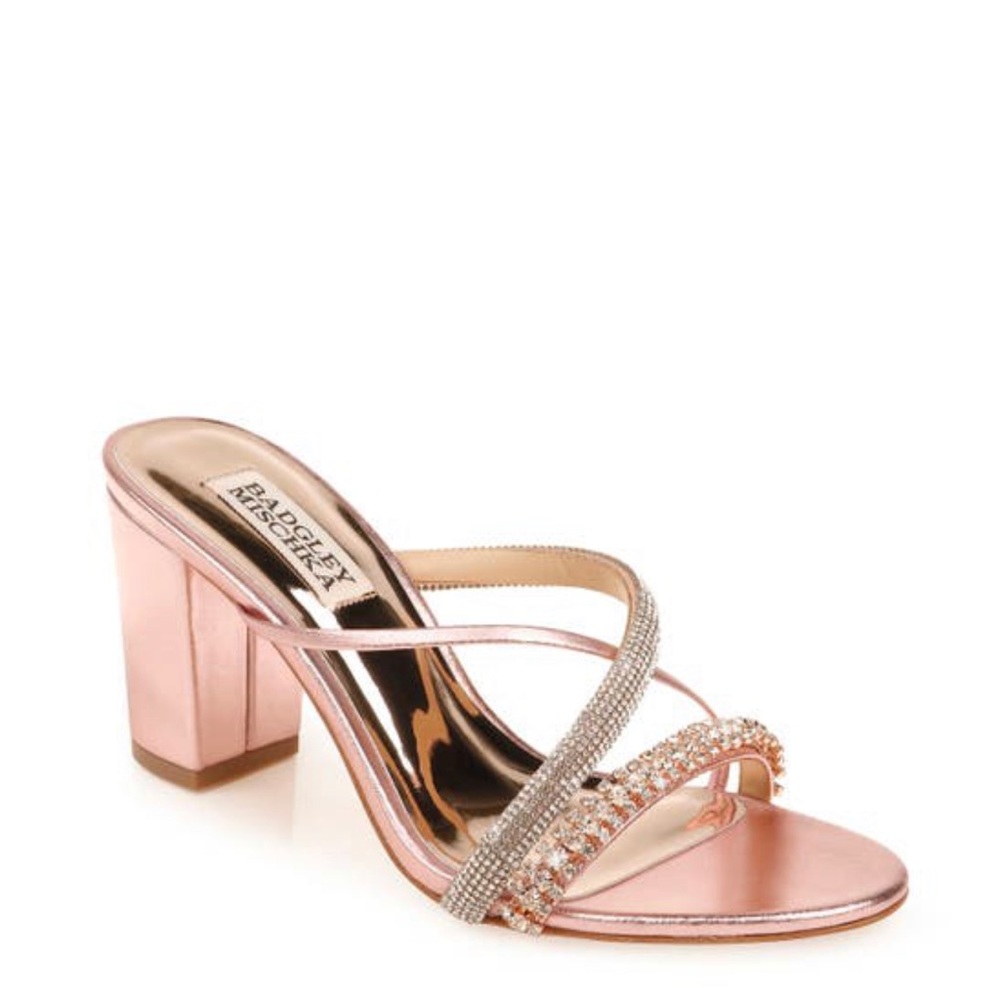 Badgley Mischka Zoraya Embellished Slide Sandal Rose size 6 New Block Heel